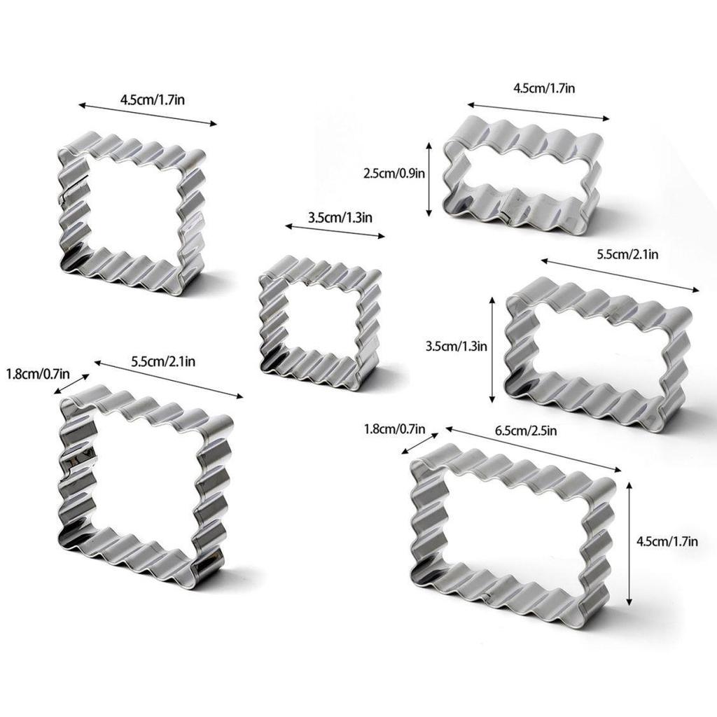 Stainless Steel Fondant Lace 3-Piece Cookie Cutter Set: Rectangular, Wavy Square, Mini Circle