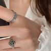 Stylish S925 Vintage English Finger Ring For Women With Unique Gothic Design And Adjustable Size