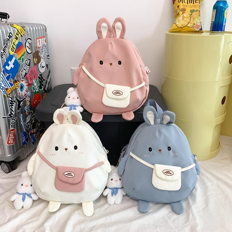 Cute Little Bunny Girl Backpack Bag Junior High School Student College Student Class Schoolbag Large Capacity Oblique Span Canvas Bag
