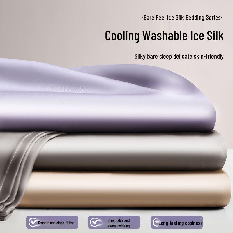Juego de Ropa de Cama de Seda Helada de Verano Refrescante - Funda Nórdica Lavable y Transpirable, Funda de Almohada para Dormitorios de Estudiantes Individuales
