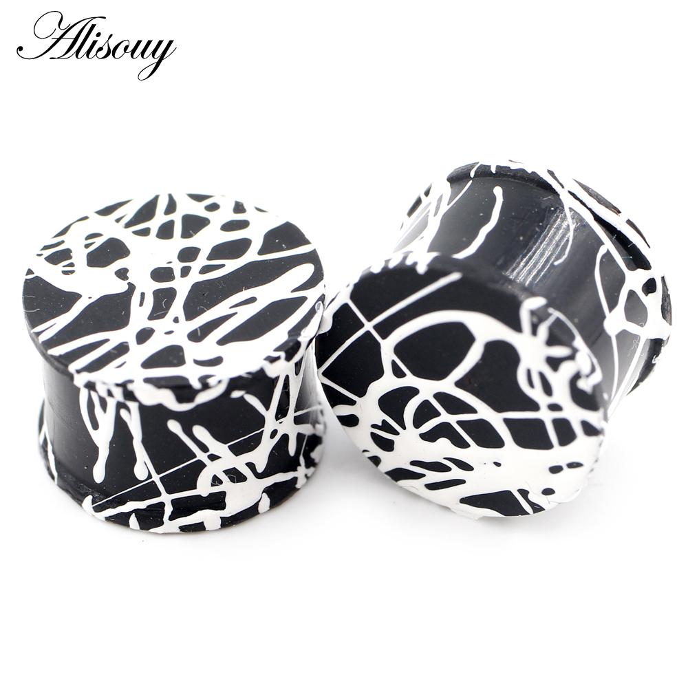 

Alisouy 2 шт. 3 мм-50 мм точечные силиконовые гибкие расклешенные телесные ушные вкладыши туннельный расширитель растяжитель калибровочные серьги пирсинг ювелирные изделия 44mm белый/чёрный