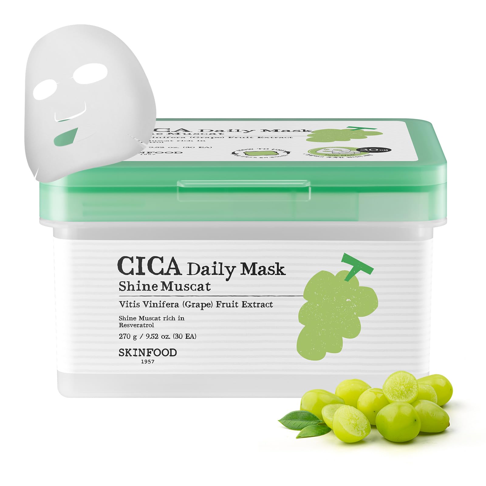 

SKINFOOD Shine Muscat Cica Daily Phase Korean Large Capacity Sheet Daily Care Mask, Pack, Pack, Pack, Mask,