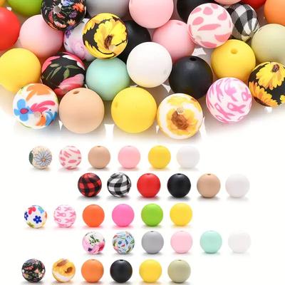 50 Stück lebendiges 15mm Silikonperlen-Set - geeignet für DIY-Schlüsselanhänger, Armbänder und Stiftdekorationen