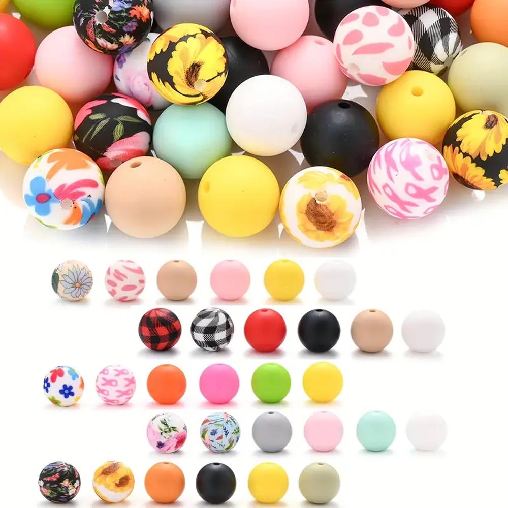 50PCS vibrant 15mm silicone bead set - suitable for DIY keychains, bracelets, and pen decorations
