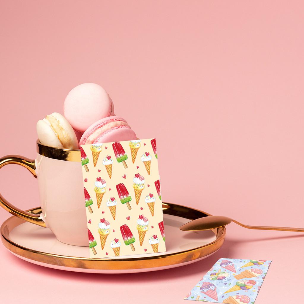 Summer Themed Colorful Ice Cream Pattern Greeting Card Envelope Set Sticker