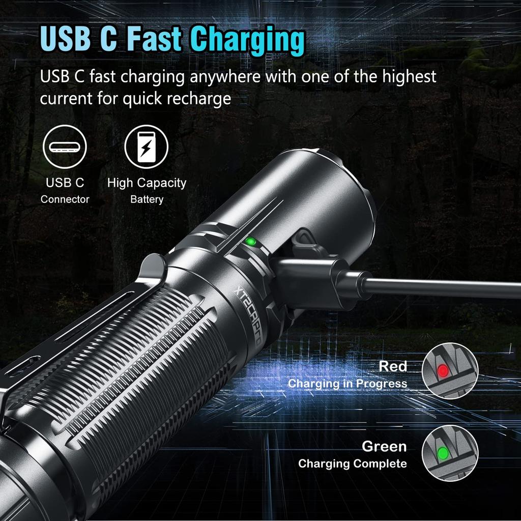 KLARUS XT2CR Pro 2100 Lumen Ultra Dual Tail Switch Includes Batteries and Cover Flashlight, Bright, Rechargeable, Flashlight,