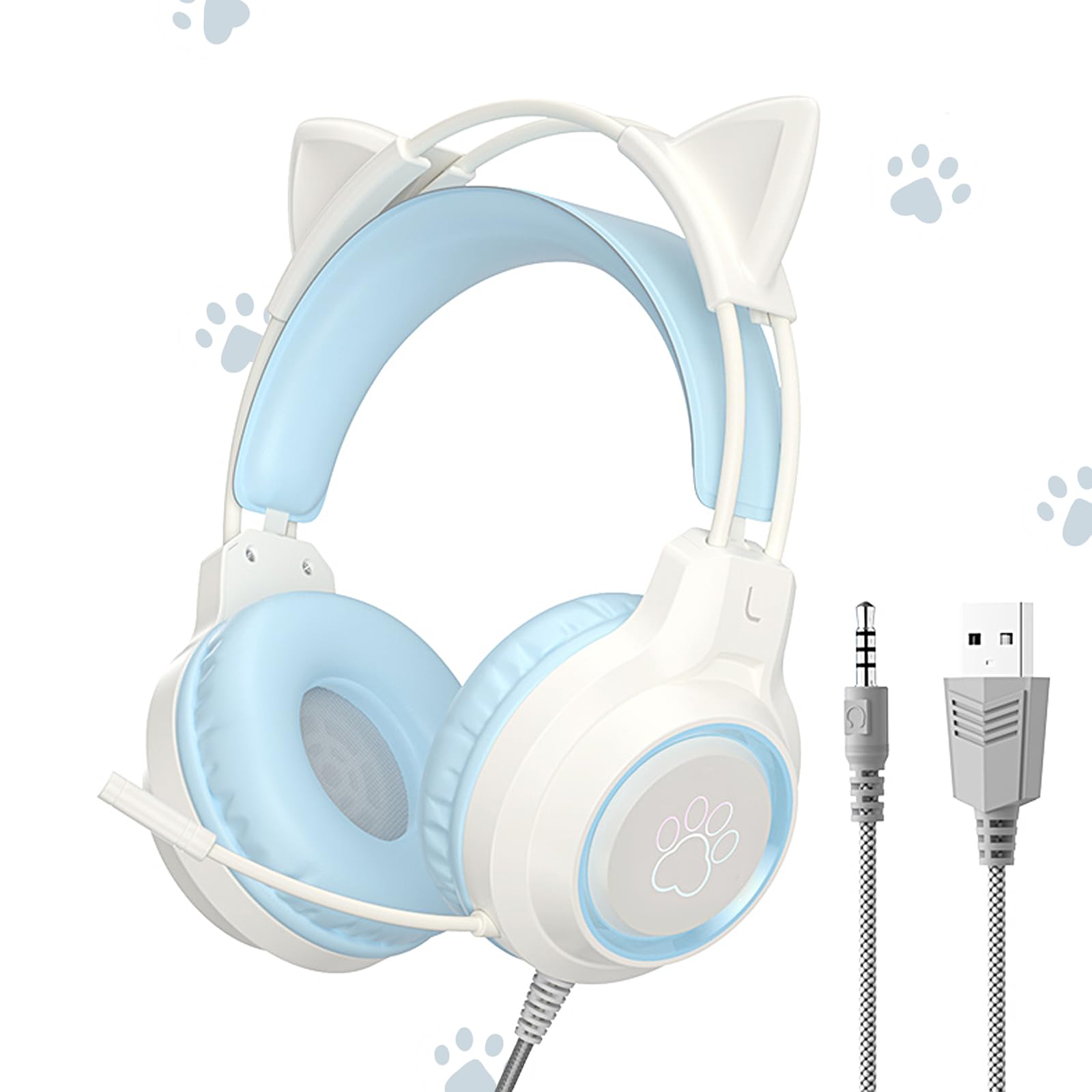 

Cat Ear Gaming Проводные 40MM RGB USB Мягкие защитные наушники с хорошим звуком, регулируемые, совместимые с языком, новое руководство на японском языке, в комплекте наушники,