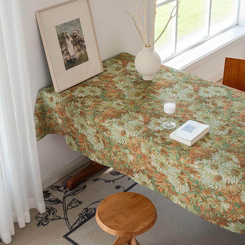 American Retro Color Woven Jacquard Thick Cotton Tablecloth Oil Painting Style Tea Table Cover 60*60cm