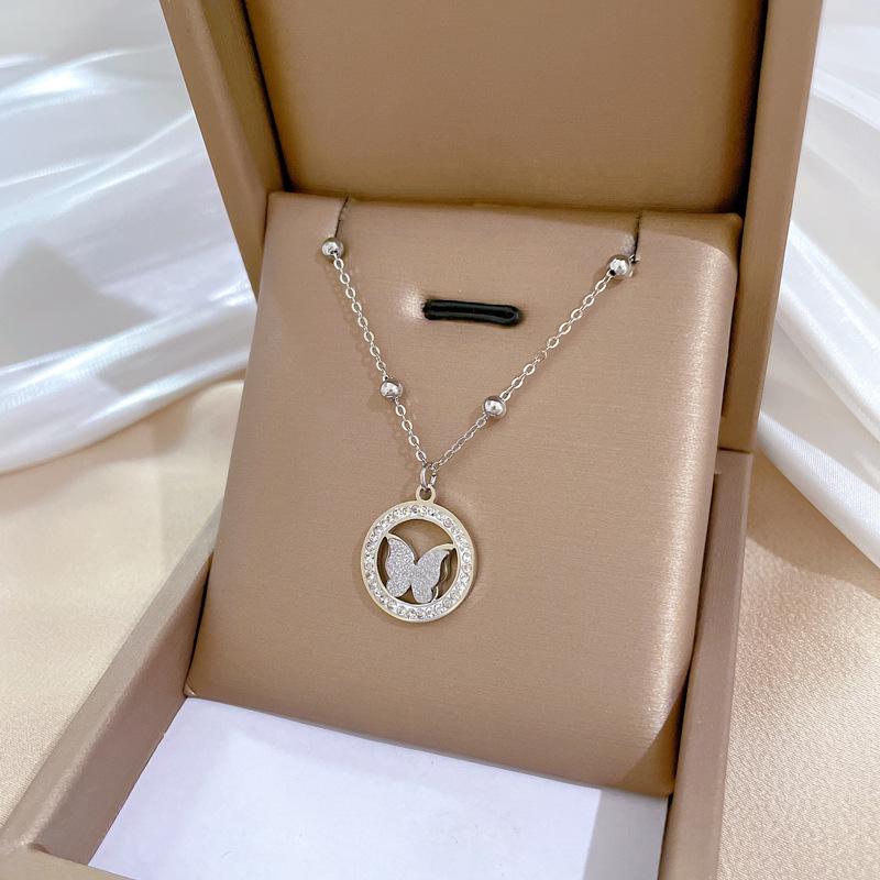 Full Titanium Steel Geometric Animal Minimalist Real Gold Necklace for Women - Collarbone Chain