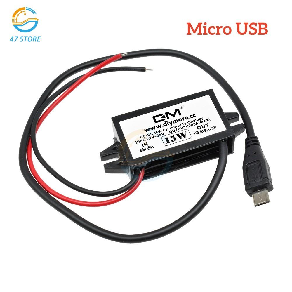 DC-DC Step Down Buck Converter Power Supply Module for Car 12V to 5V 3A 15W for Car Male Female USB Mini USB Micro USB Adapter