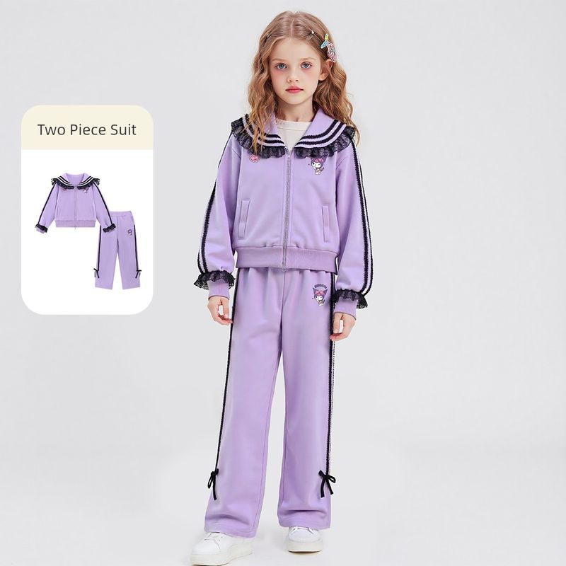 Kuromi Girls  Autumn Outfit 2025 New Sweet Lace Medium and Large Children s Sportswear Girls  Autumn Two-Piece Set Purple 110 cm