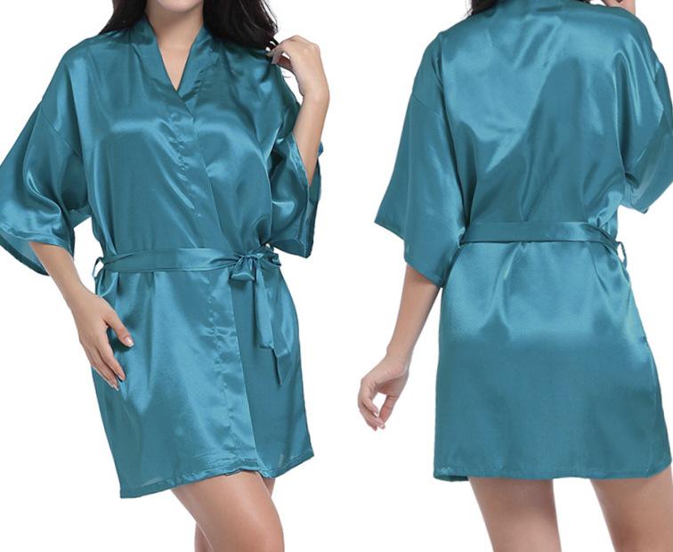 Damen Satin Kimono Nachthemd - Glänzend, Uni, Kurzer Sommer Bademantel