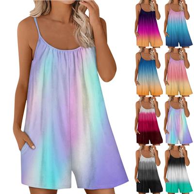 Women's Casual Jumpsuit Gradient Sleeveless Loose and Adjustable Pockets