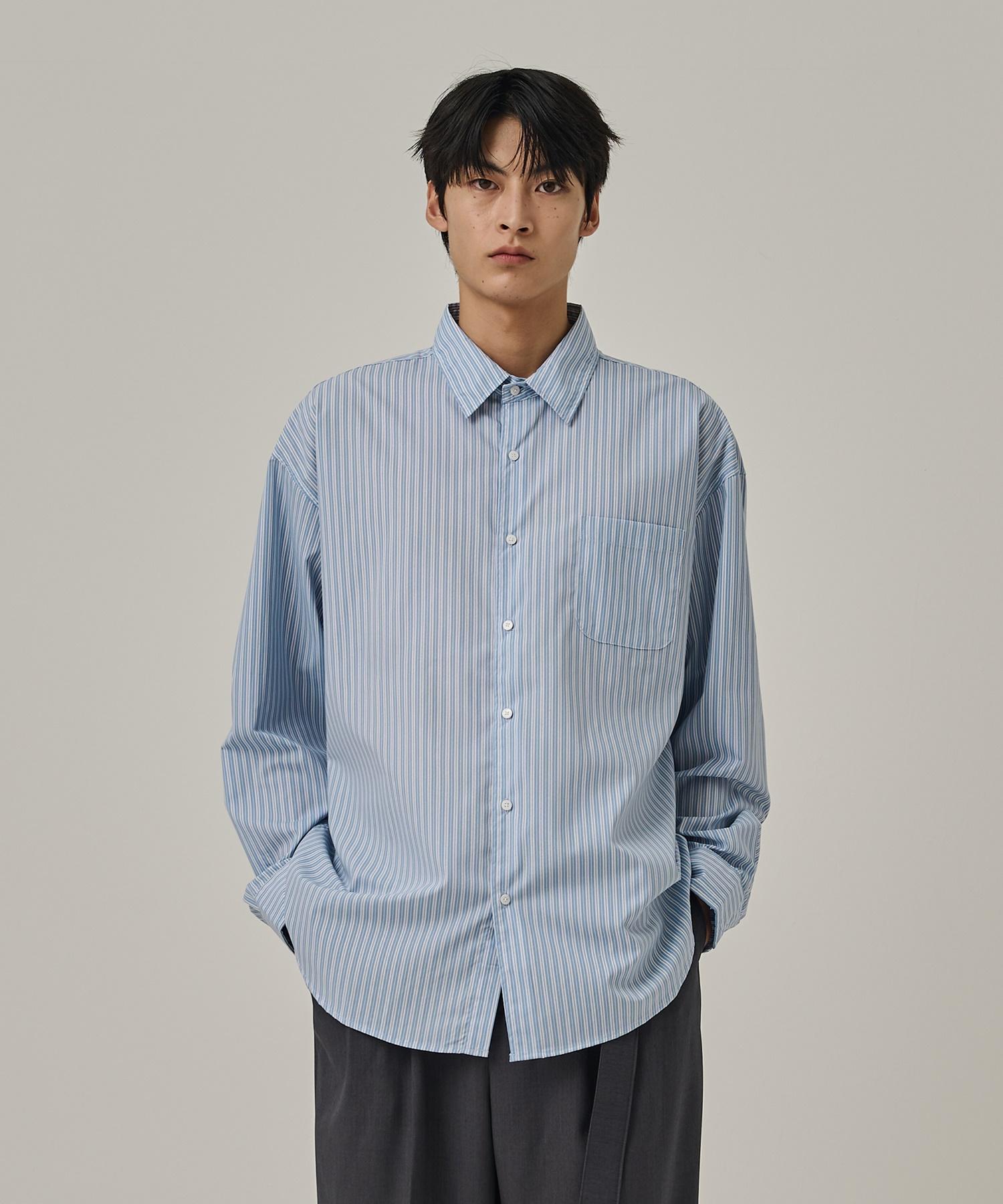 Analog Mood Daily Semi-Over Stripe Shirt (Blue) Free