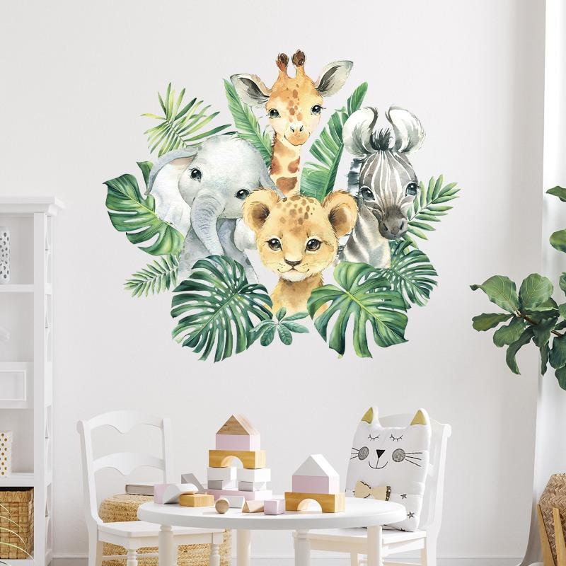1PC Cartoon Lion Elephant Zebra Giraffe Smiling Face Wall Sticker for Kids Room Bedroom Home Decoration Wall Decal