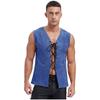 Mens Pirate Cowboy Vest Lace Up Front Solid Color Waistcoat Medieval Cosplay Halloween Costume