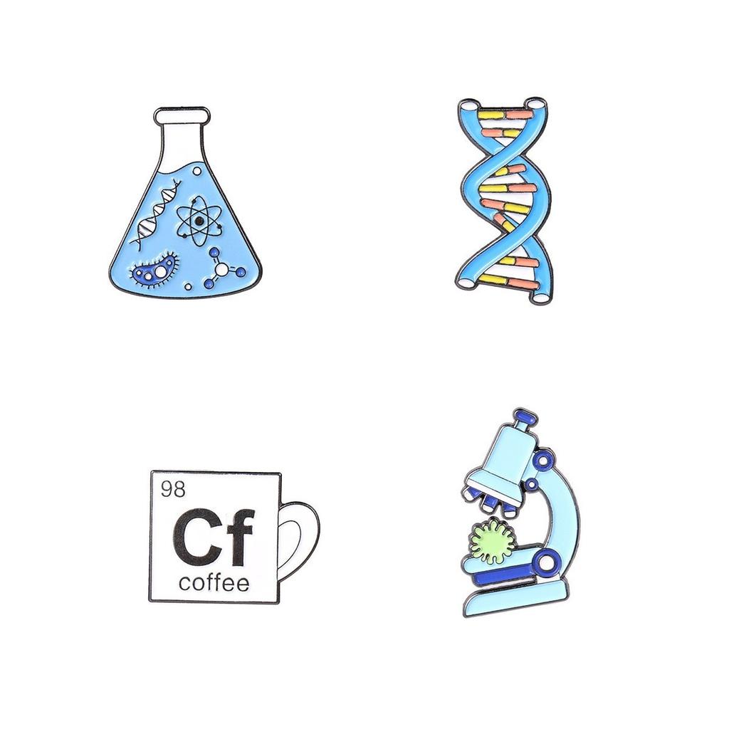4pcs Cartoon Chemical Badge Cute Element Series Alloy Chest Flower Chemistry Emblem Backpack Accessories Pines Metálicos