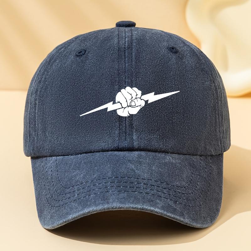 Men's Trendy Versatile Baseball Cap Personalized Lightning Fist Print Washed Retro Casual Outdoor Sports Fishing Hat