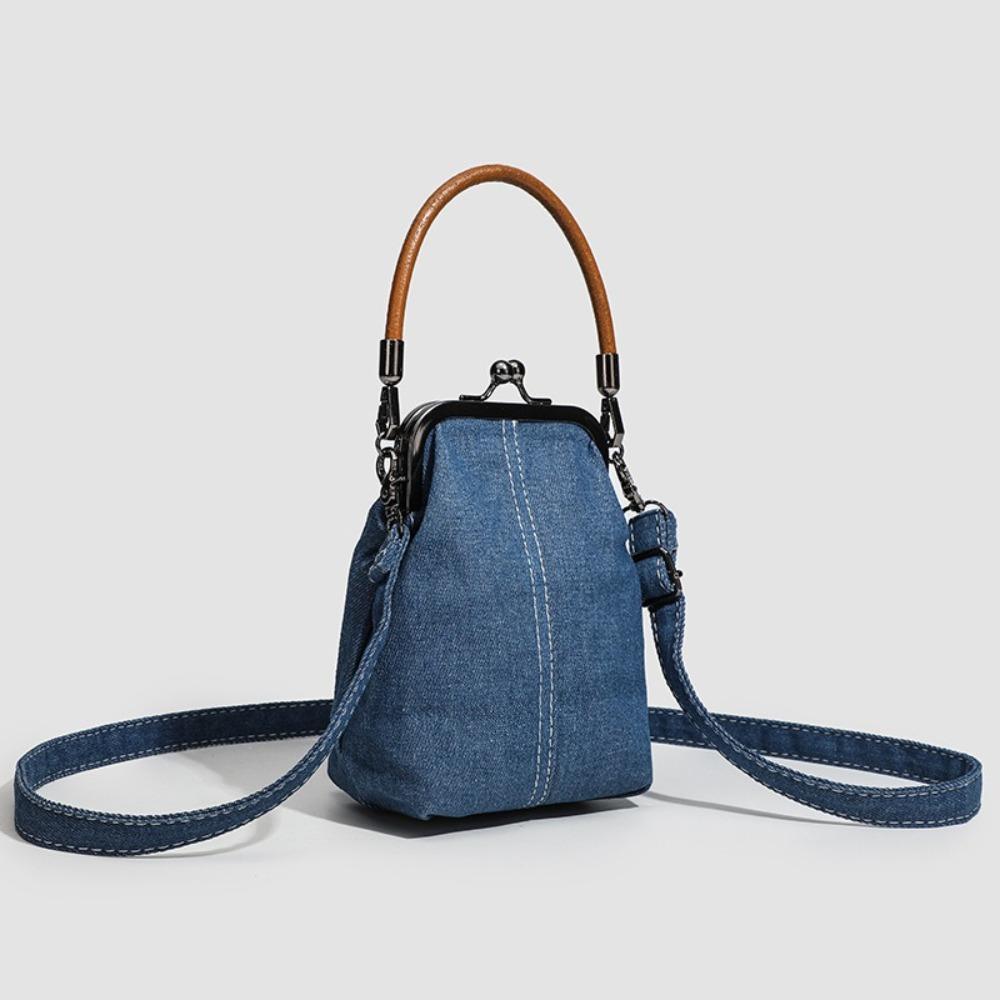 Portable Vintage Style Women Handbag Versatile Navy Blue Designer Shoulder Bag Lady‘s Denim Purses Fashionable Crossbody Bags