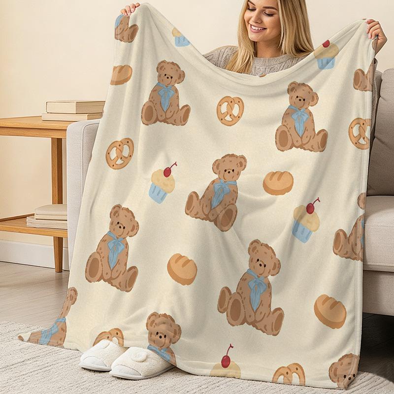 Soft Fuzzy Bear Flannel Blanket Breathable All-Season Plush Throw for Home Couch Nap, Office Use, Halloween & Christmas Holiday Decor