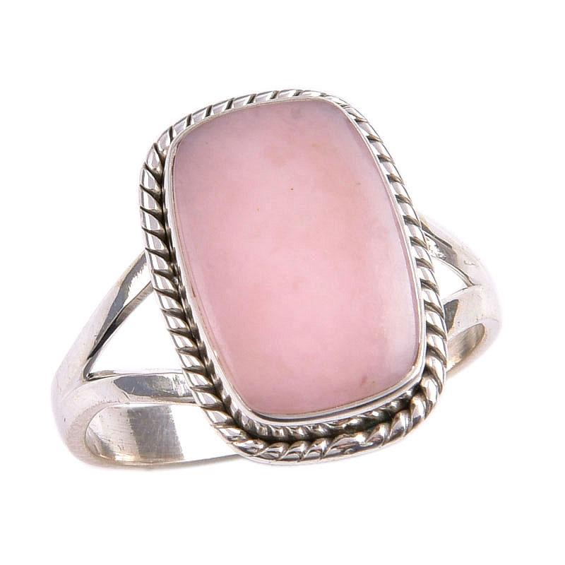 Natural Pink Opal Gemstone 925 Solid Sterling Silver Jewelry Ring Size 8.5 K4v58