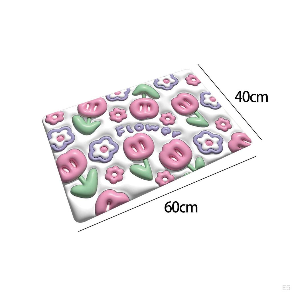 Floor Mat, Super Absorbent Bath Quick Cute Blossom Resistant 3D Floral Bathroom Carpet, for