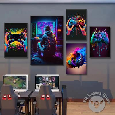 Bunte Gamecontroller Wandkunst Poster Drucke Nordische Ästhetik Bild Leinwandmalerei Gaming Jungenzimmer Heimdekoration