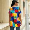 Women Plus Size Round Neck Short Sleeve Colorful Printed Flared T Shirt Curved Hem