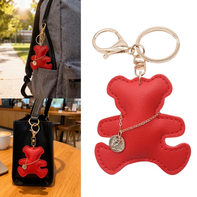 Cute PU Leather Bear Keychain With Gold Chain Bag Pendant For Bags Keys Car Decors Fashionable Gift