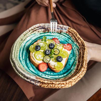 Ceramic Dinner Plate Irregular Deep Versatile Decorative Vintage Hotel Tableware for