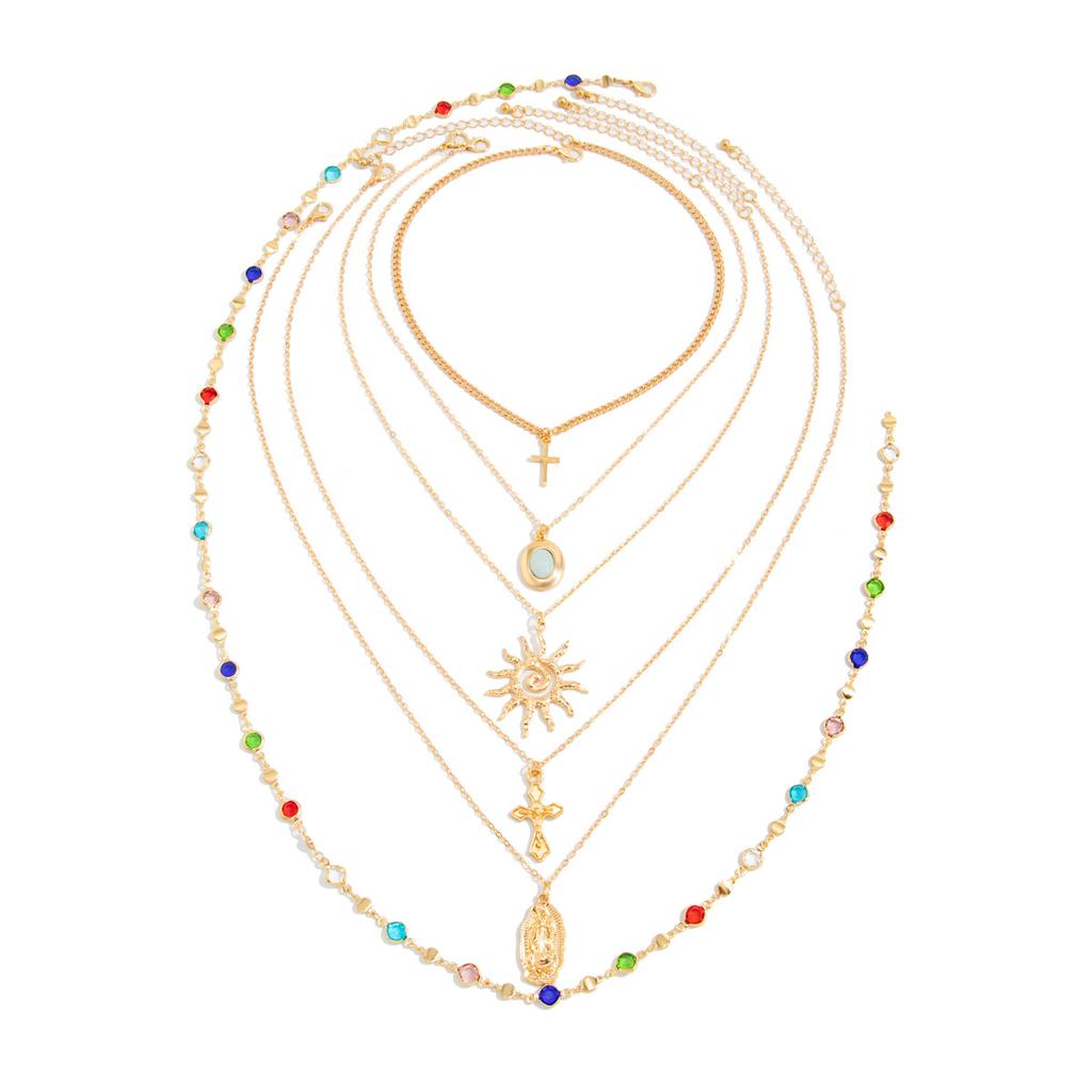 Boho Conch Starfish Baroque Imitation Pearl Colorful Crystal Y-shaped Necklace for Women Multilayer Star Choker Beach Jewelry Accessory