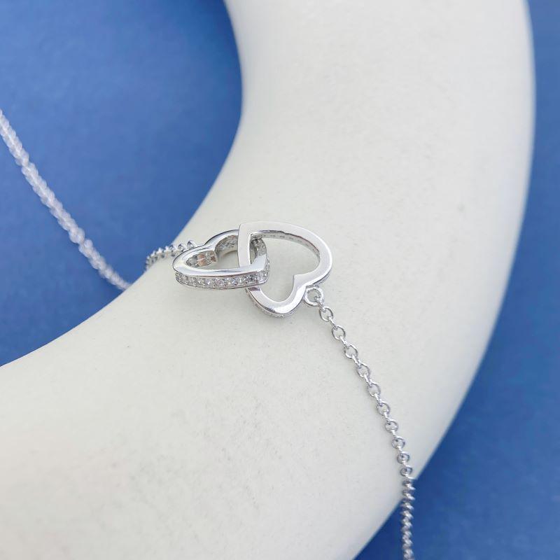S925 Sterling Silver Interlocking Heart Necklace - Elegant Women s Pendant Gift S925 Silver