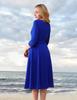Garden Collar Seven-Sleeve Women's Evening Gown with Wide Hem Skirt - Solid Color Vacation Dress