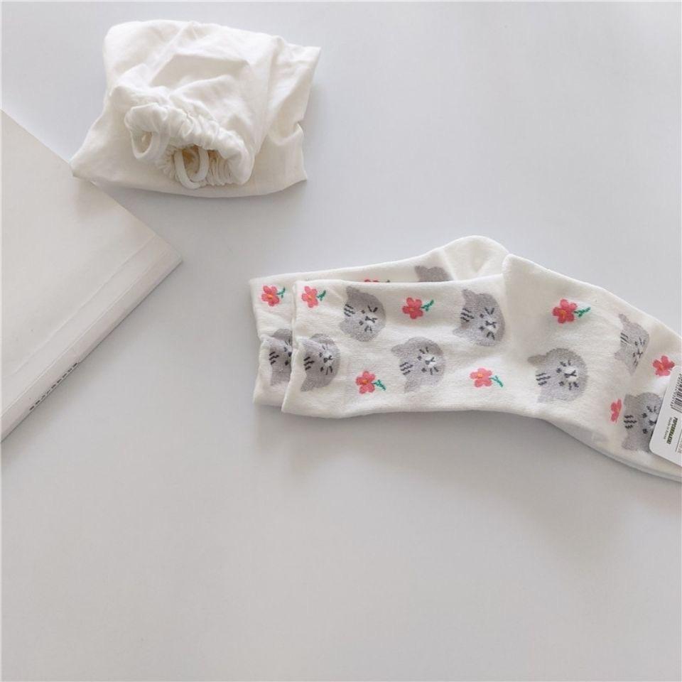 [Cute Mid Tube Cat Print] 1-4Pairs Cartoon Cat Print Socks, Comfort & Cute Mid Tube Socks, Women's Stockings & Hosiery