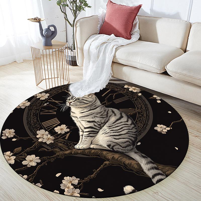 Black American Shorthair Pattern Round rug,Carpet Rug for Living Room Bedroom Playroom ,Non-slip Floor Mat,Holiday Gifts and Birthday Gifts.