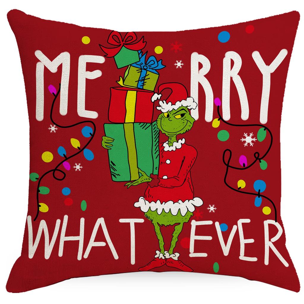 Christmas Happy Throw Pillow Cover, 18 X 18 Inch, Winter Holiday Cushion Cover Sofa Decor