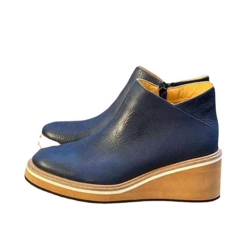 Pleišto kulno moteriški batai Retro moteriški aulinukai Madingi apvalianosio platforminiai aulinukai Patogūs užsegami odiniai batai moterims Su kulnu