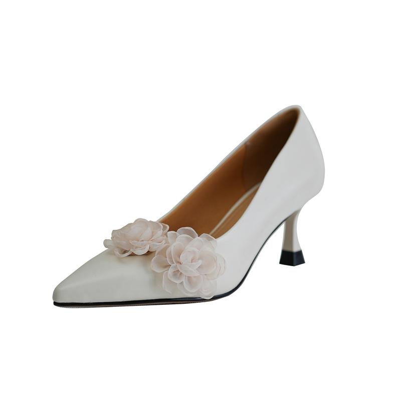 

Fashion New Spring/autumn Genuine Leather Women Shoes Pointed Toe Shoes for Women Fashion Flower Shoes High Heels Handmade Women Pumps 39 бежевый