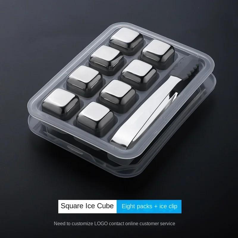 304 Stainless Steel Whiskey Stones Reusable Beverage Chiller Stones with Tongs and Container Vodka Wine Beer Bar Chiller Tools