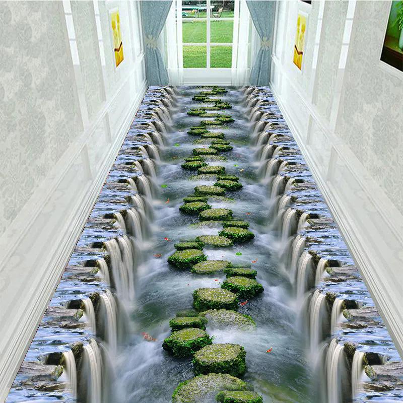 WTEMPO 5D Printable Cut-out Porch Floor Mat Large Size Aisle Stair Carpet Home Washable Non-slip Mat for Hallway