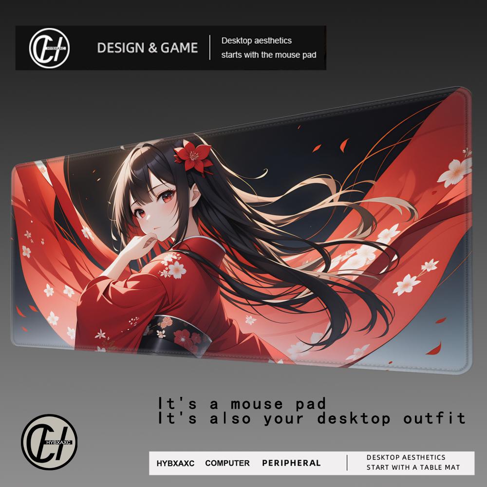 HYBXAXC Kawaii Anime Girl HD Desk Mat Xcm Gamer Mouse Pad Japanese Oni Mask Suture Edge Mice Mat Company Table Pad For Gift