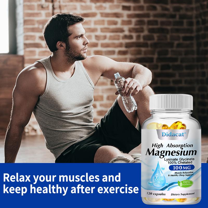 Highly absorbable magnesium glycine 100 mg, muscle relaxant, 120 capsules