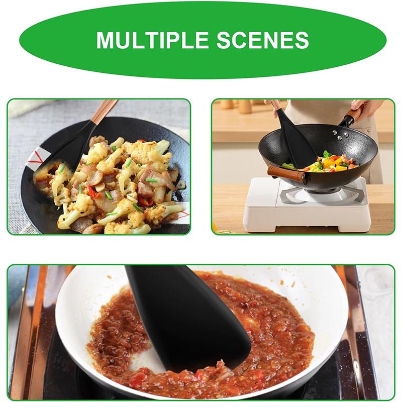 Japanese Style Silicone Spatula - Wood Handle, Heat Resistant, Non-Scratch, for Cooking, Baking, Salad, Popcorn, Dishwash