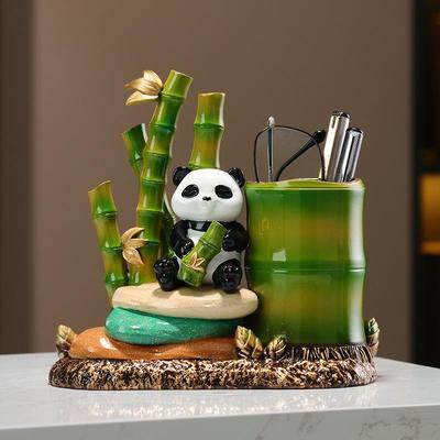 Creative Panda Bamboo Pen Holder: Decorative Ornament for Living Room, Study, or TV Cabinet - Perfect Housewarming Gift
