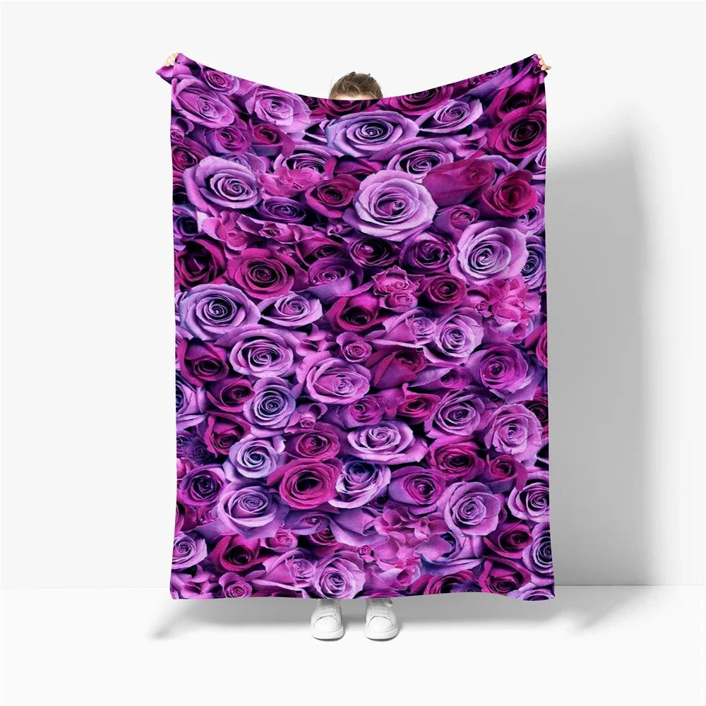 Rose Print Flannel Blanket Soft Warm All Season Blanket Sofa Bedroom Office Blanket