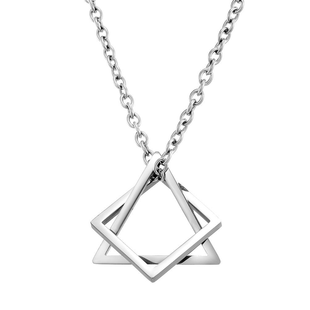 Triangle Square Necklace For Men Hip Hop Style Copper Color Geometric Pendant Stainless Steel Chain Trendy Couple Jewelry Gifts