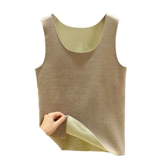 

Осень-зима DE бархатный терможилет без рукавов с круглым вырезом однотонное бесшовное теплое нижнее белье топы 2XL хаки