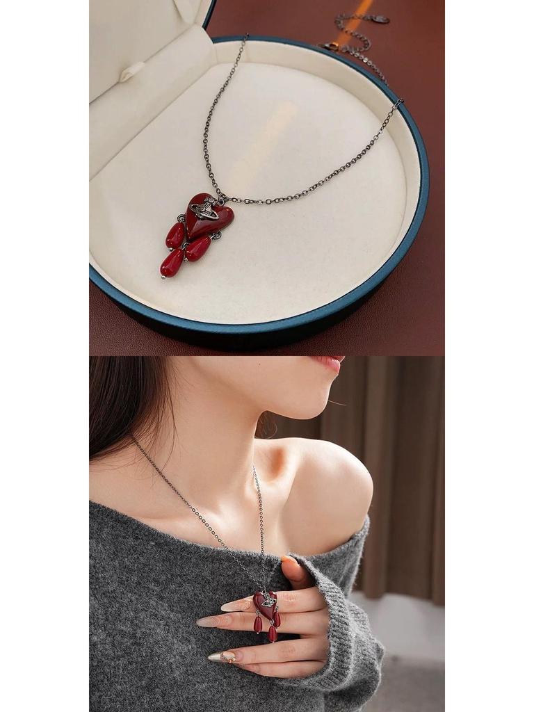 Kaiserin Cixi Angkorrot Quastenkette: Elegante Pulloverkette für Damen