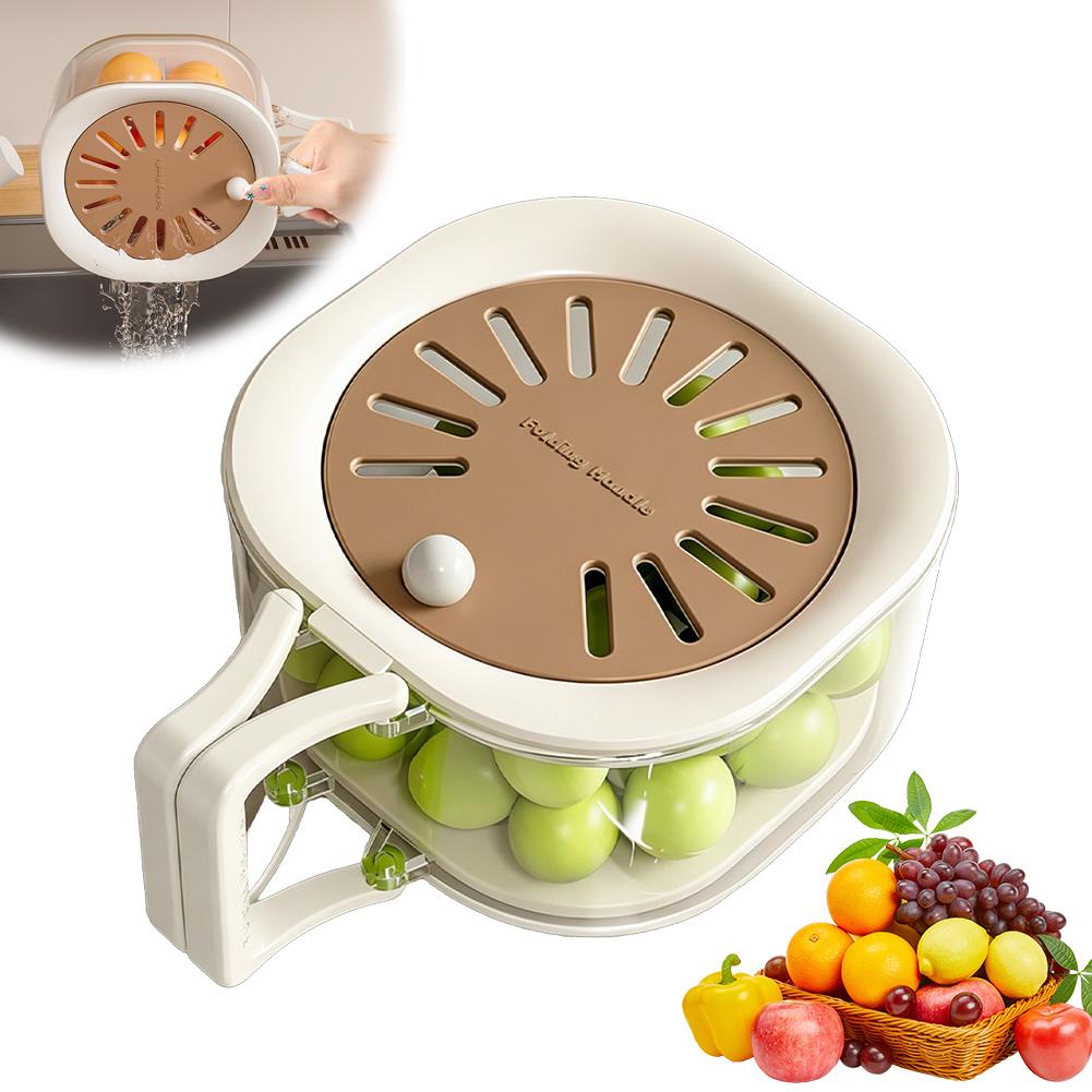 2-in-1 Fruit Washing Basket Drain Basket Double-layer Fruit Drainer Container With Lid Multi-purpose Kitchen Storage