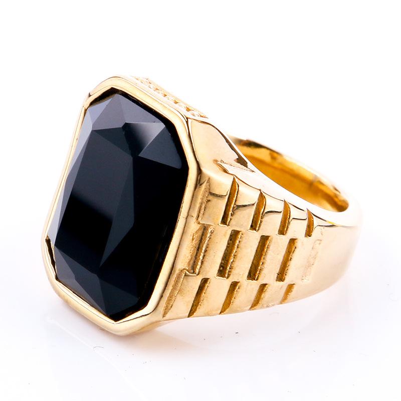 Vintage Men's Square Carnelian Signet Ring In Colorful Stone Statement Black Stainless Steel Ring for Man Wholesale